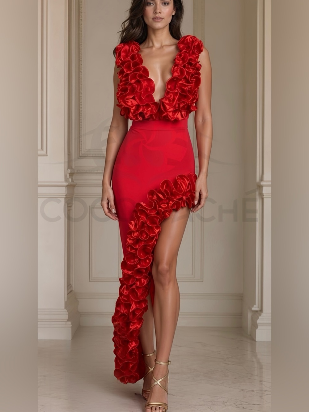 Ever Red Luxury One Piece Swimsuit Set & Skirt Evening Gown Set